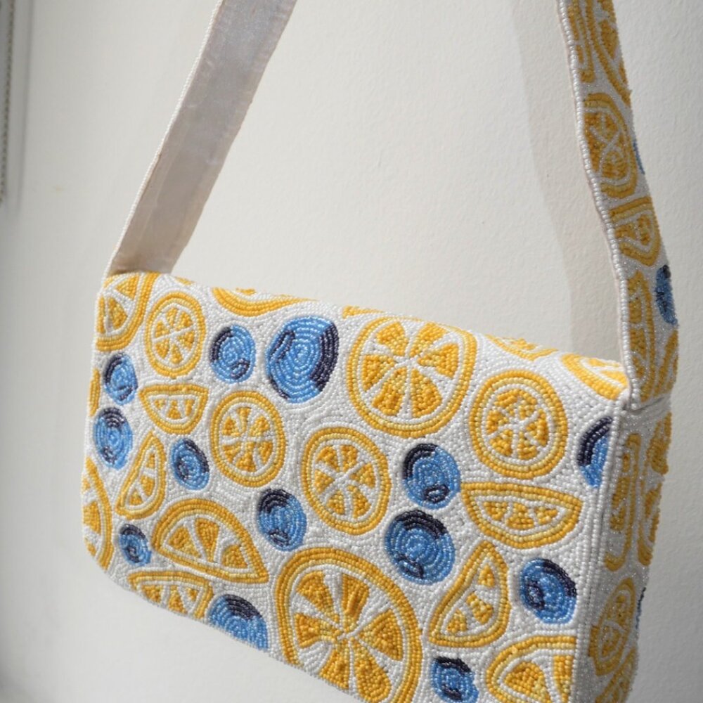 Beaded Shoulder Bag | Lemon Purse | Blueberry Purse | Amalfi Coast Bag - Picture 4 of 5